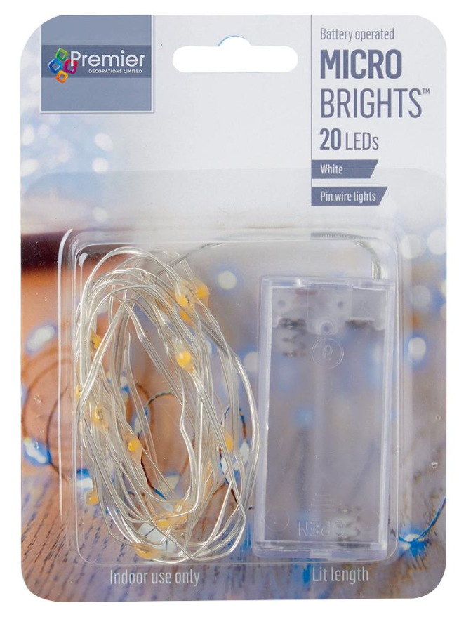 Raraion 20-LED Indoor White Christmas Fairy Lights, 1.9m