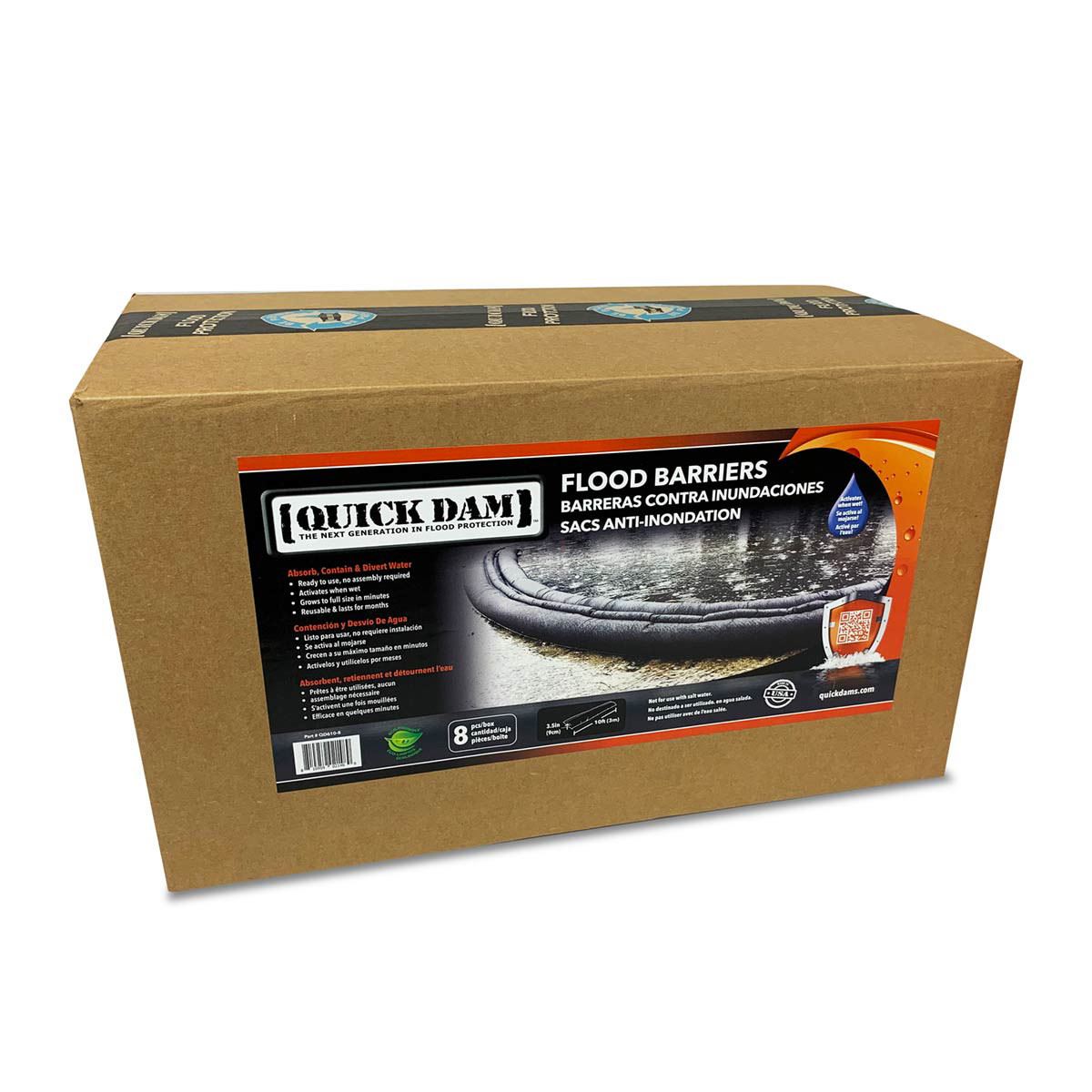 Quick Dam QD610-8 Water Activated Flood Barriers, 3m/10ft (Pack of 8)