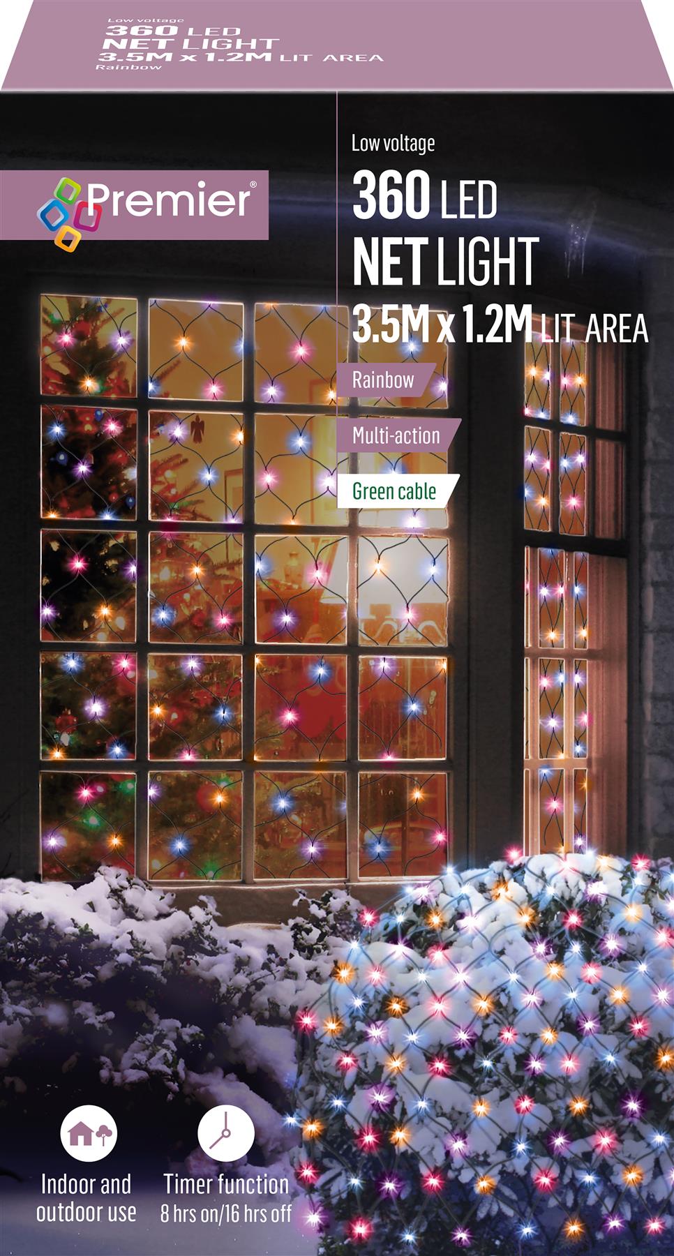 Premier 360 Veelkleurige LED Kerstnetverlichting 3,5m x 1,2m