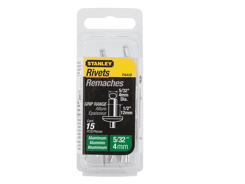 STANLEY Aluminium Rivets 4x12mm, Pack of 15