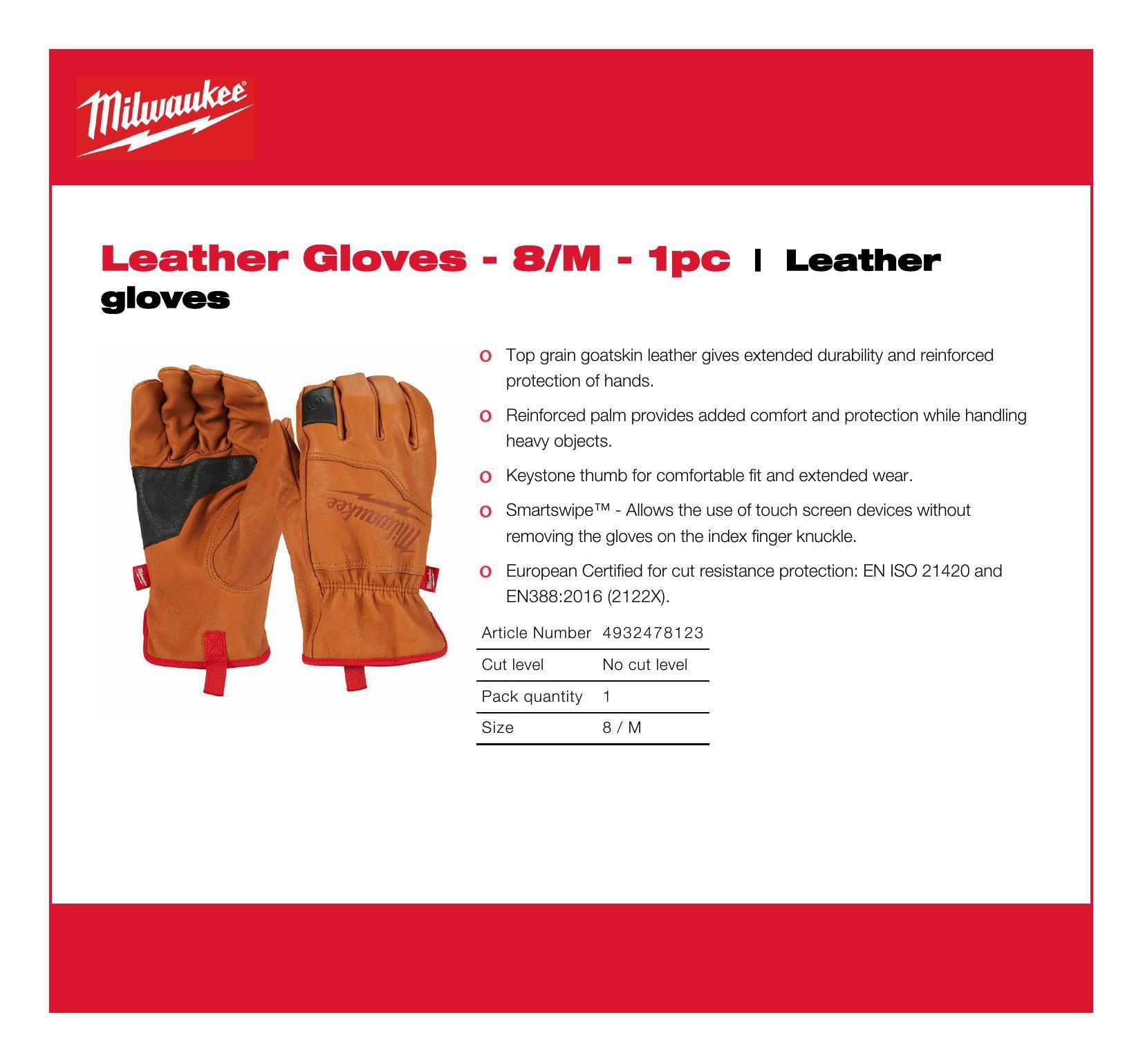 Milwaukee Lederhandschuhe - 8/Medium - 1 Paar