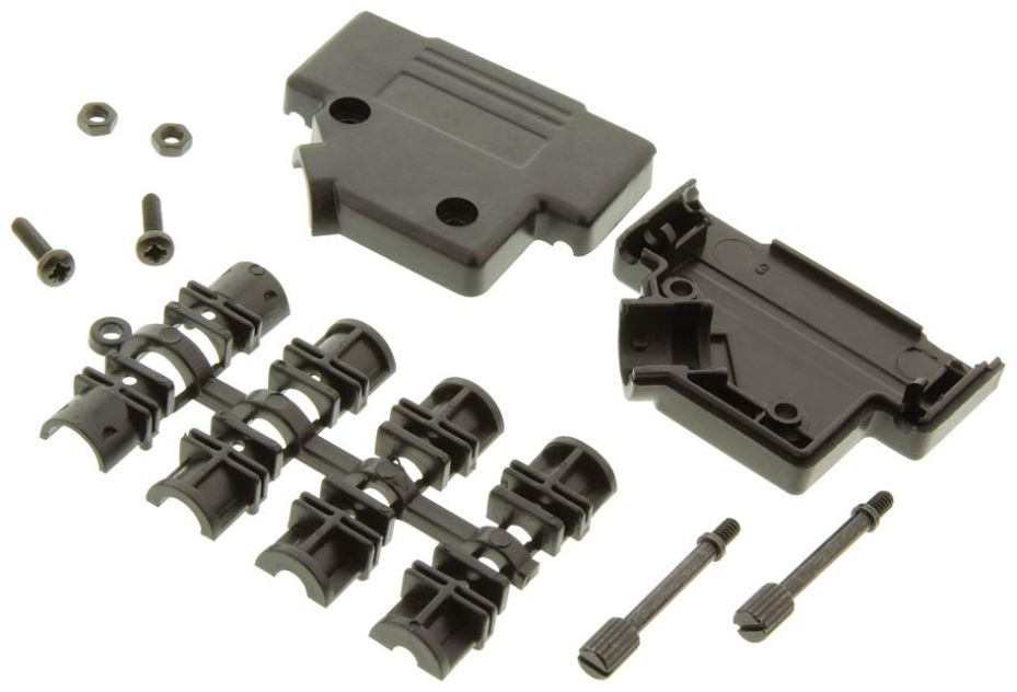 MH CONNECTORS Plastic D Hood, Black, 45°, 25-Way