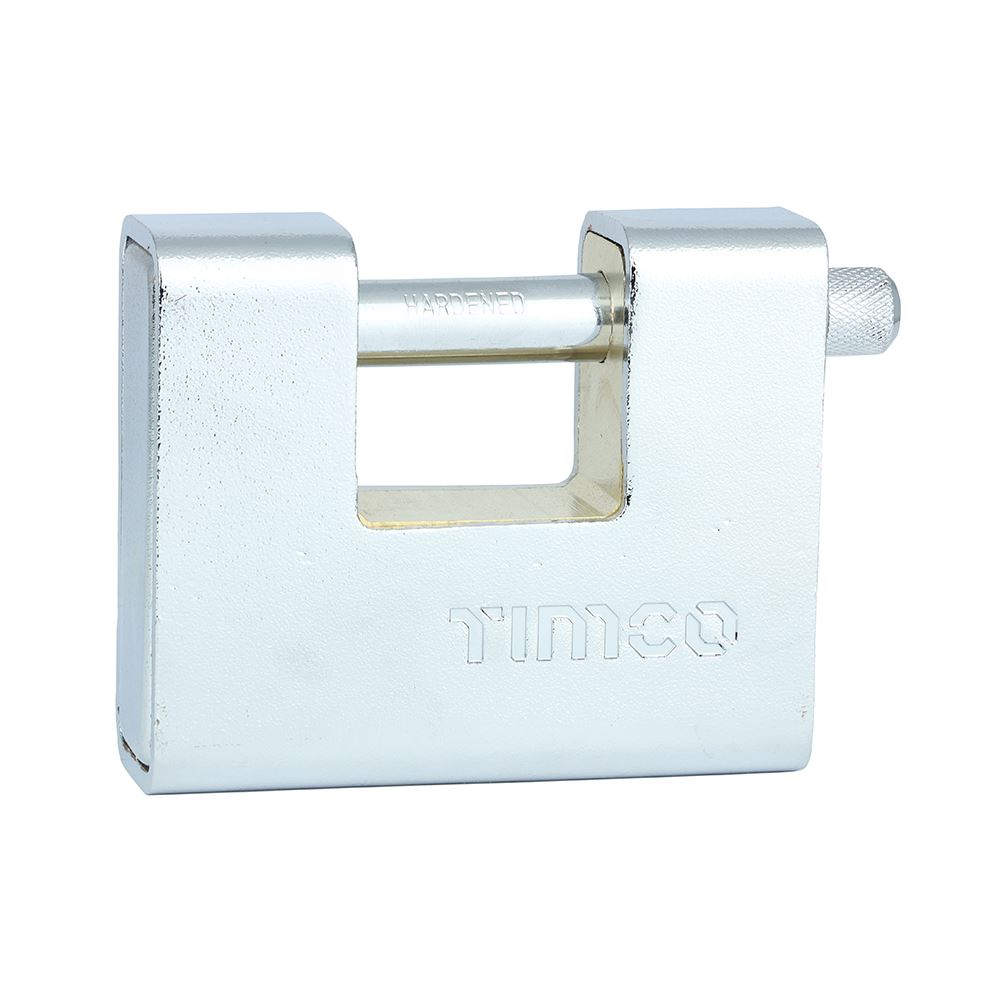 Timco Armoured Rectangular Padlock, 90mm, Brass & Steel, High Security