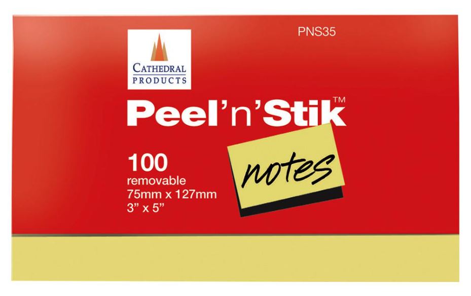 Notes autocollantes Cathedral repositionnables 127x75mm Jaune, 100 feuilles (Pa