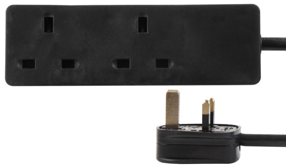 PRO ELEC 2-Gang Verlengsnoer, 0.5m, Zwart, 13A, 240V