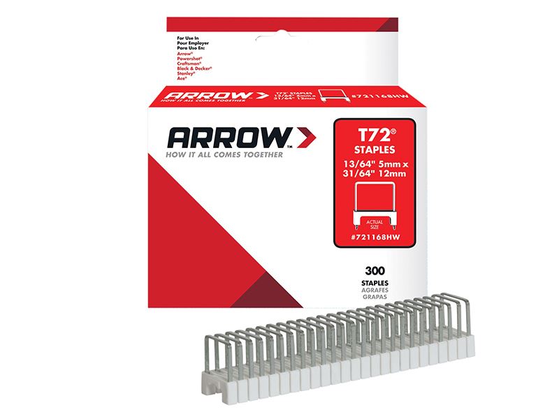 Arrow T72HW Clear Insulated Staples for Hardwood, 5x12mm, Pack of 300