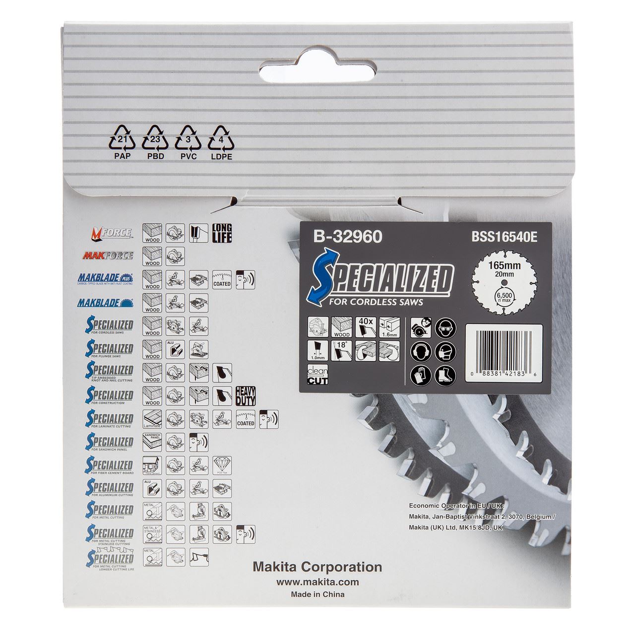 Makita B-32960 Circular Saw Blade for Cordless Saws - 165mm, 40T