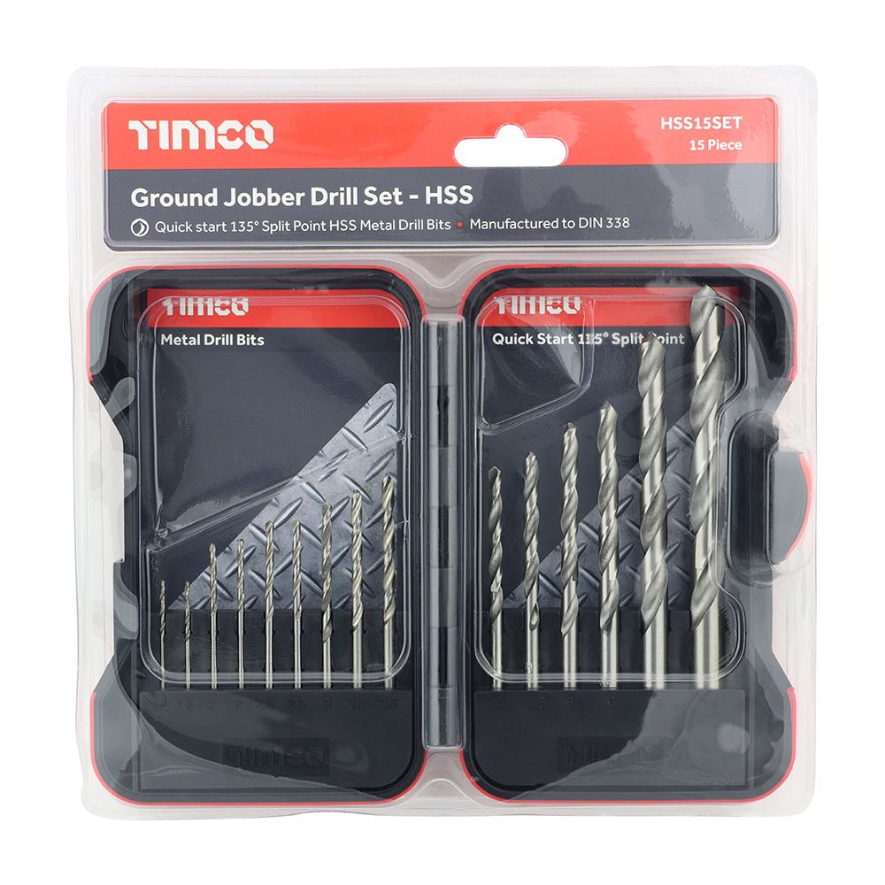 Timco Juego de 15 Brocas HSS de Precisión, Punta Split 135°