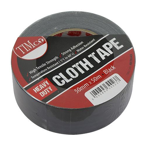 Timco Heavy Duty Cloth Tape, Black, 50m x 50mm