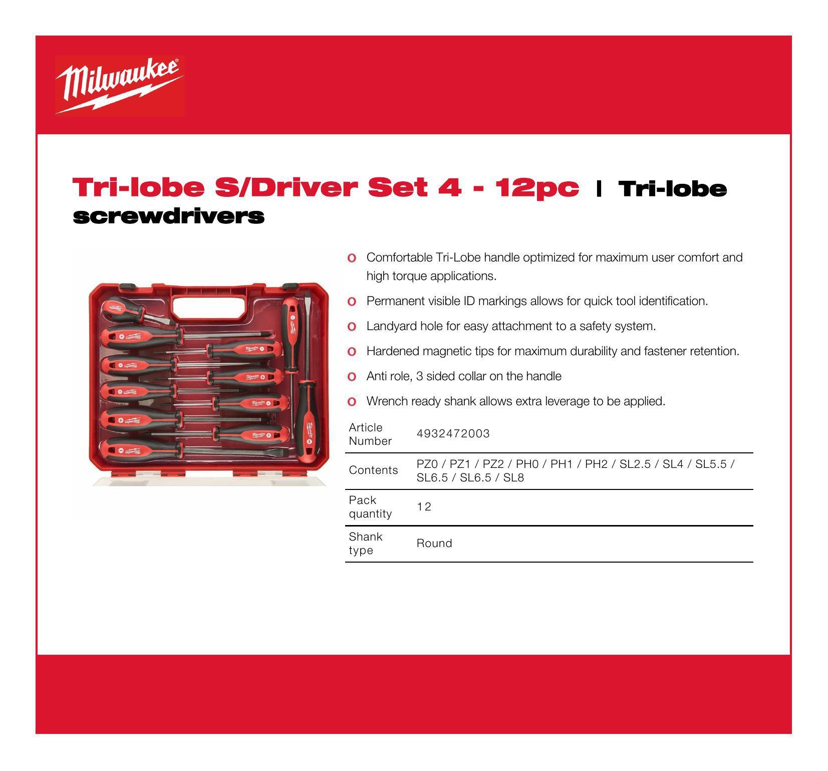 Milwaukee Tri-lobe Schroevendraaierset 4-12pc