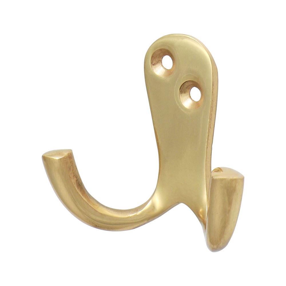 Timco Double Robe Hook - Polished Brass, 47 x 24mm
