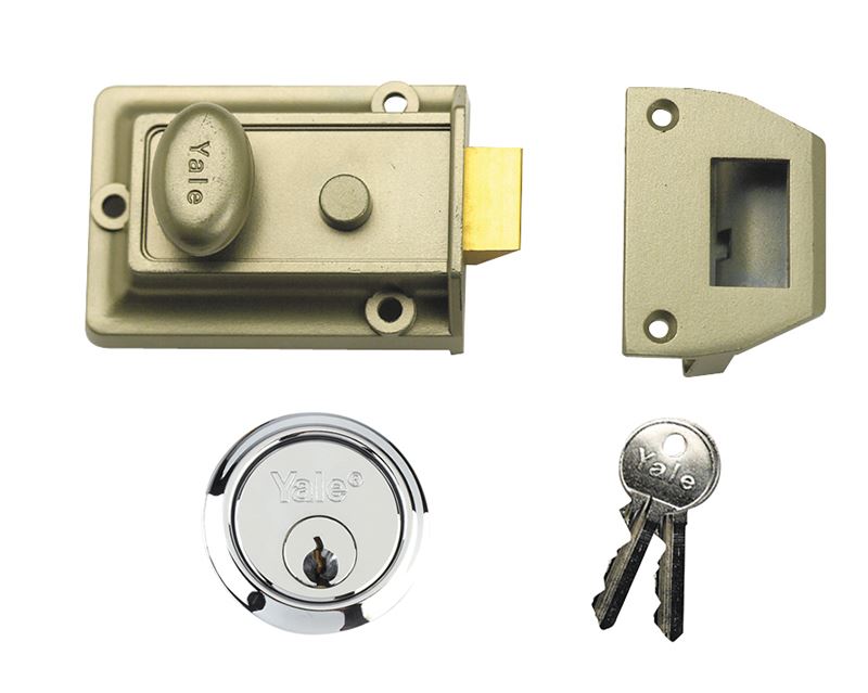 Yale P77 Traditional Nightlatch 60mm Backset, Nickel Brass Finish with SC Cyl