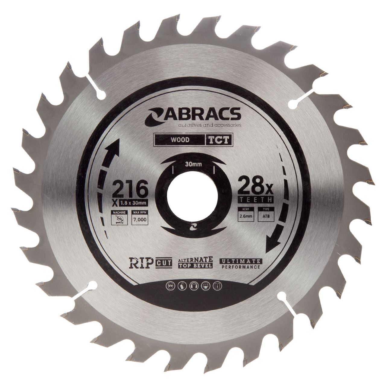 Abracs TCT21628 Hartmetall-Kreissägeblatt für Holz, 216 x 30 mm, 28 Zähne