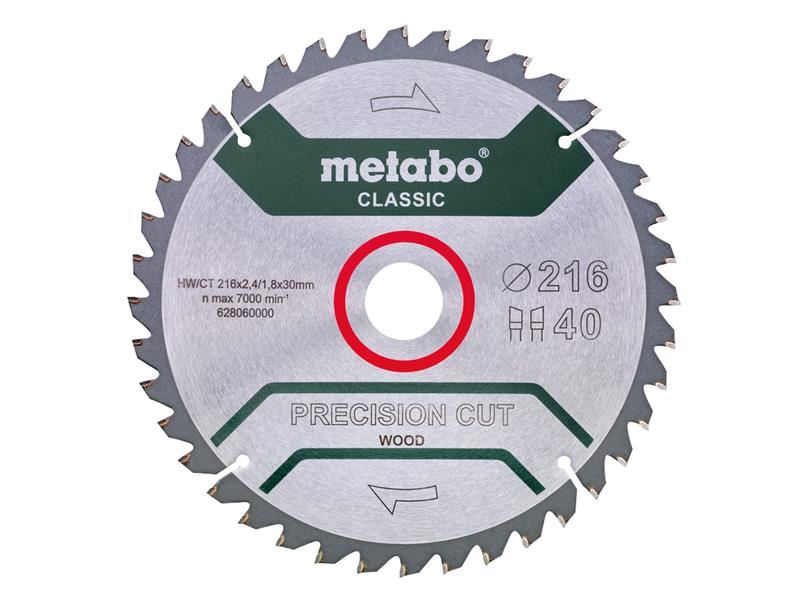 Metabo 216mm Precision Wood Circular Saw Blade, 30mm Bore, 40 Teeth