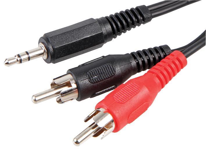 Pro Signal - Lead Fuaime Stereo 3.5mm go 2x RCA, Dubh, 1m