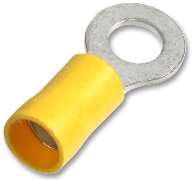 PRO POWER Ring Crimp Terminal, M8, Yellow, 48A, 10 Pack
