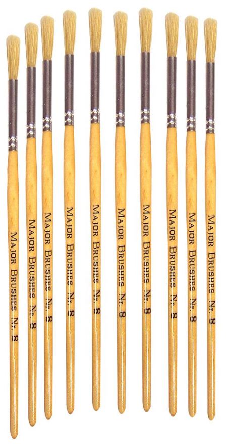 Major Brushes Hog Bristle Paint Brushes, Size 8, 10-Pack