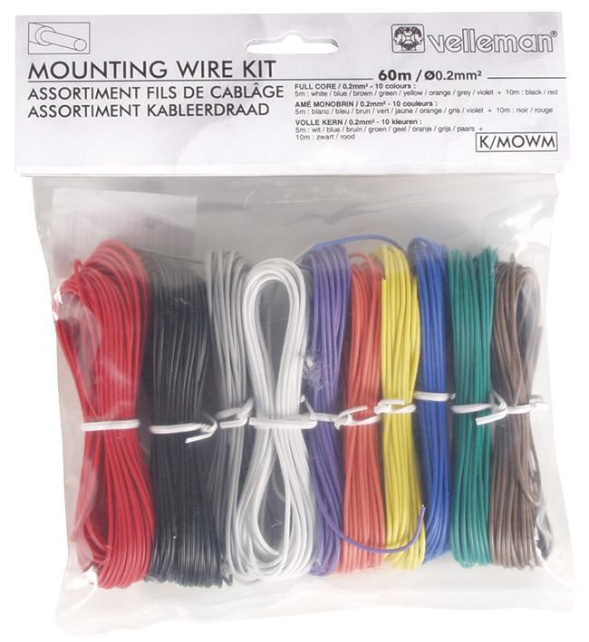VELLEMAN SA 単芯取付用ワイヤーキット 24AWG 8色×5m＆2色×10m
