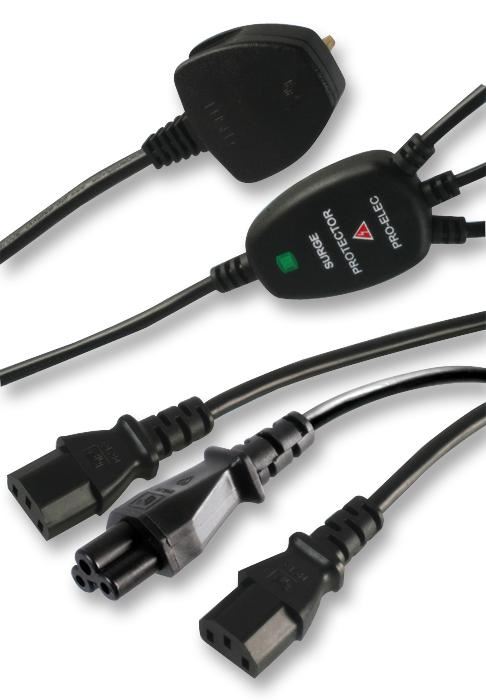 PRO ELEC - IEC Verteiler, 2x IEC C13 + C5 Netzkabel mit Überspannungsschutz, 2,