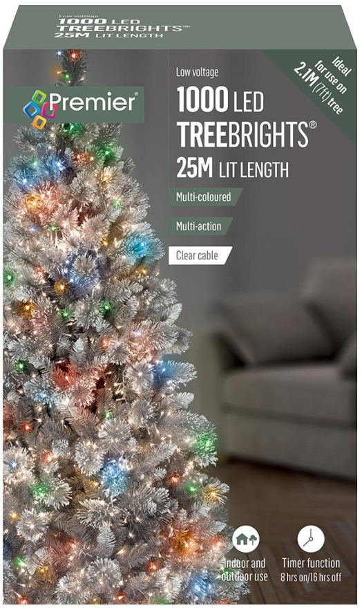 RARAION 1000-LED Multicoloured Christmas Tree Lights, 25m, Timer