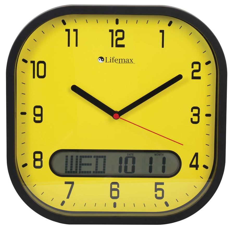 Horloge murale LIFEMAX à contraste élevé avec date et jour, 30 cm