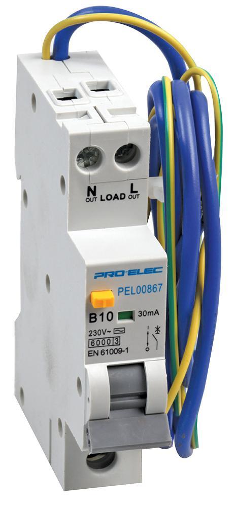 PRO ELEC Interruttore Magnetotermico Monopolare RCBO 10A, Curva B, 30mA