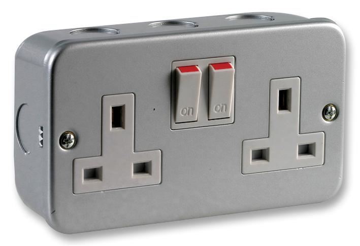 PRO ELEC - 2-fach Metall-Steckdose mit Schalter 13A