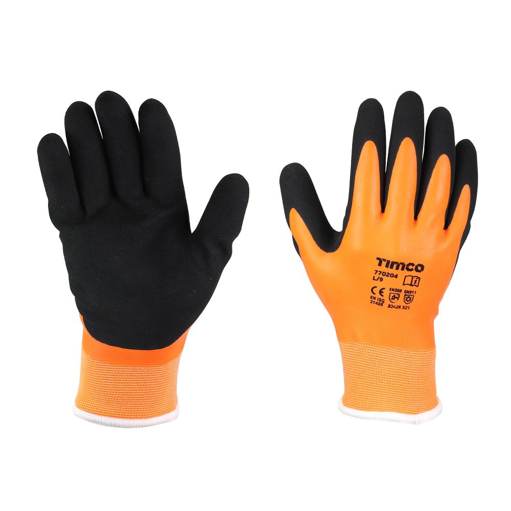 Timco Aqua Thermal Grip Rukavice - Velké, oranžové/černé, s pískovou latexovou 