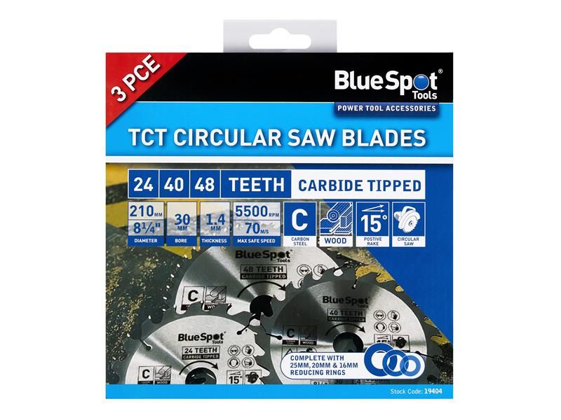 BlueSpot 210mm 3-Piece Carbide-Tipped Circular Saw Blade Set