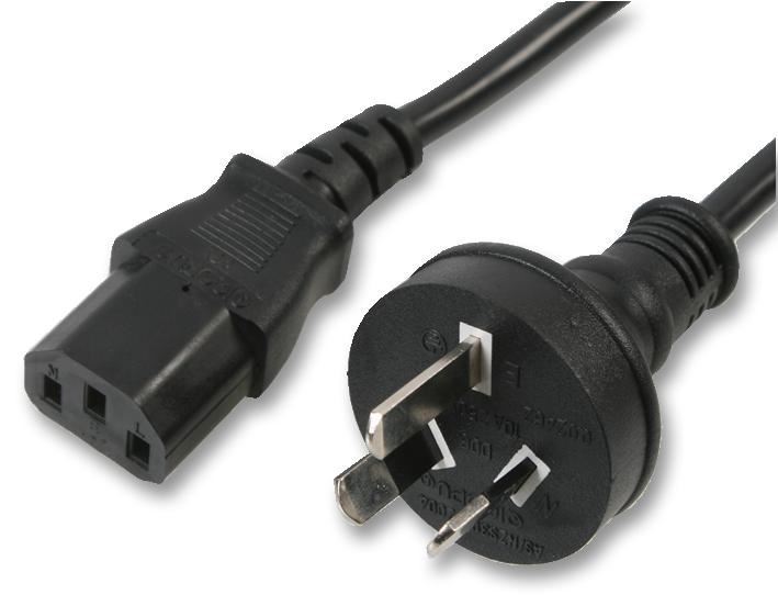 PRO ELEC Australian Plug to IEC C13 Socket Cable, 2m, Black