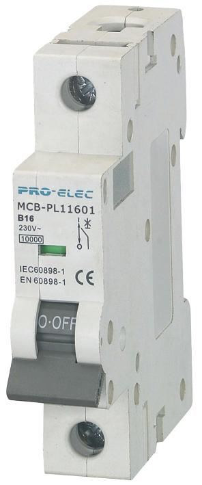 Pro Elec 16A Single Pole Type B MCB, 10kA