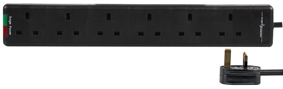 PRO ELEC 6-Gang Surge Protected Extension Lead, 5m, Black