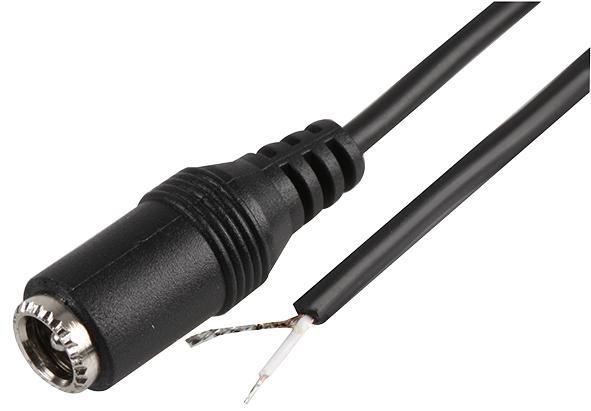 PRO POWER 2.1mm DC Socket to Bare Ends Power Lead, 5m, Black