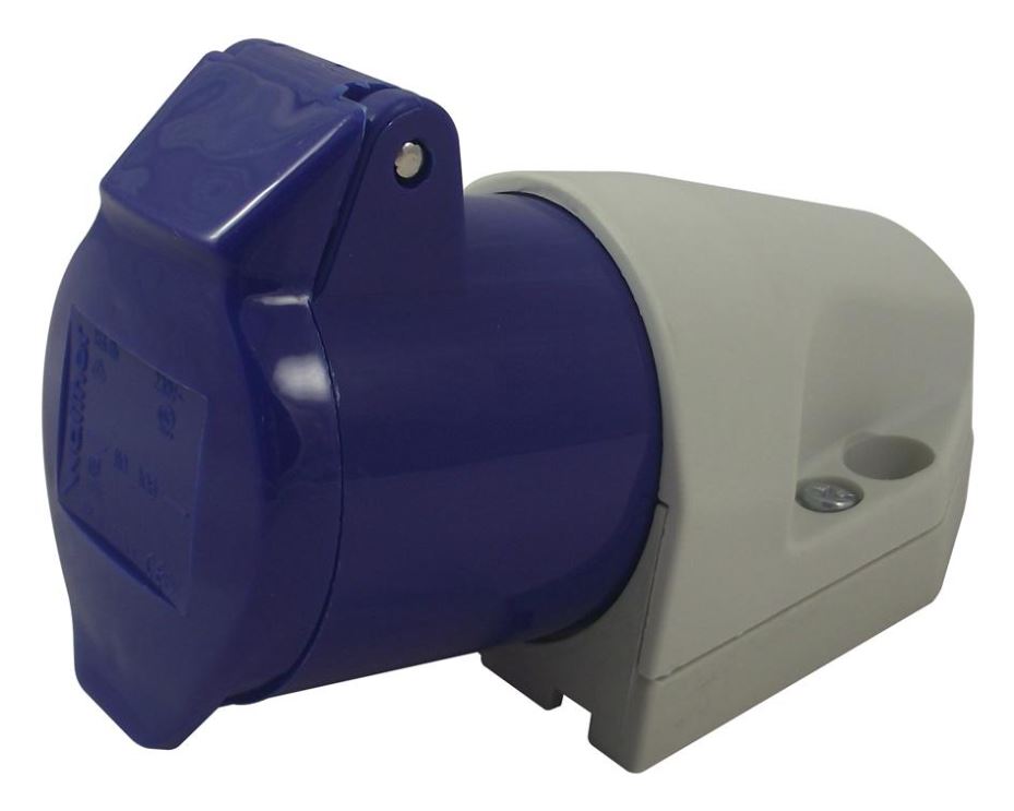 WALTHER 16A 230V 표면 장착형 CEE 소켓, 2P+E, 블루, IP44