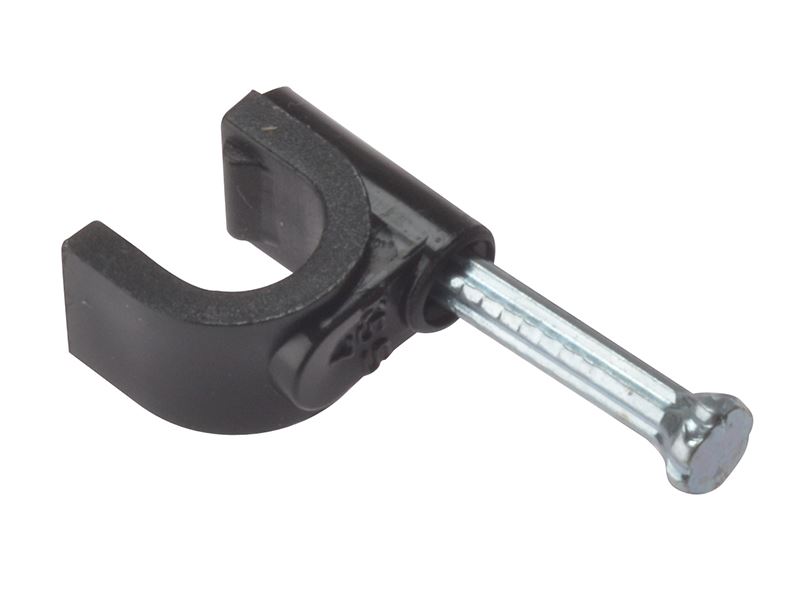 ForgeFix Cable Clip Round Coax, Black, 6-7mm, Pack of 100