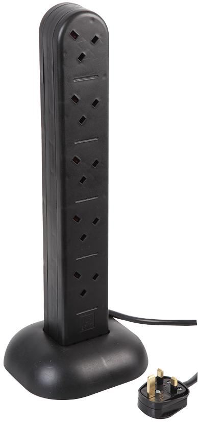 PRO ELEC Multiprise tour 10 prises avec voyant, 2m, Noir