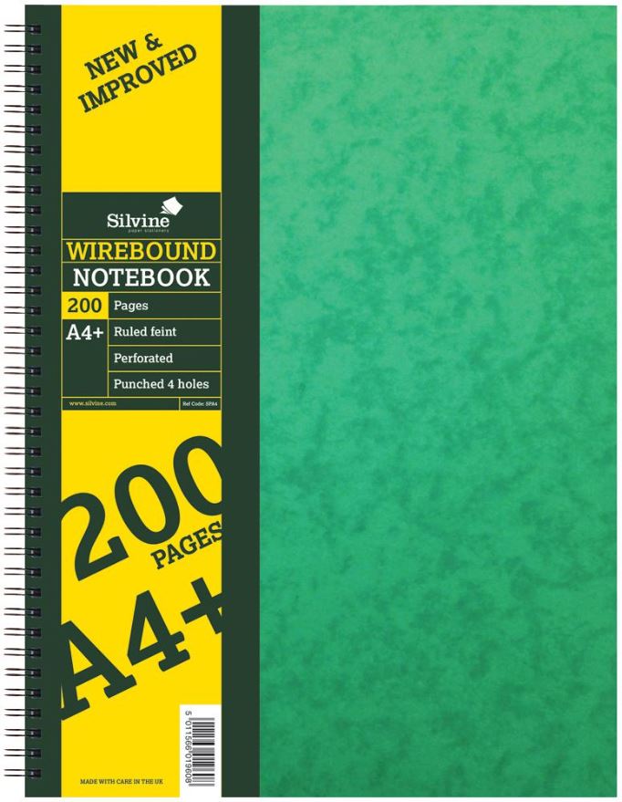 SILVINE A4+ Hardcover Spiral Notebook, Lined, 200 Pages