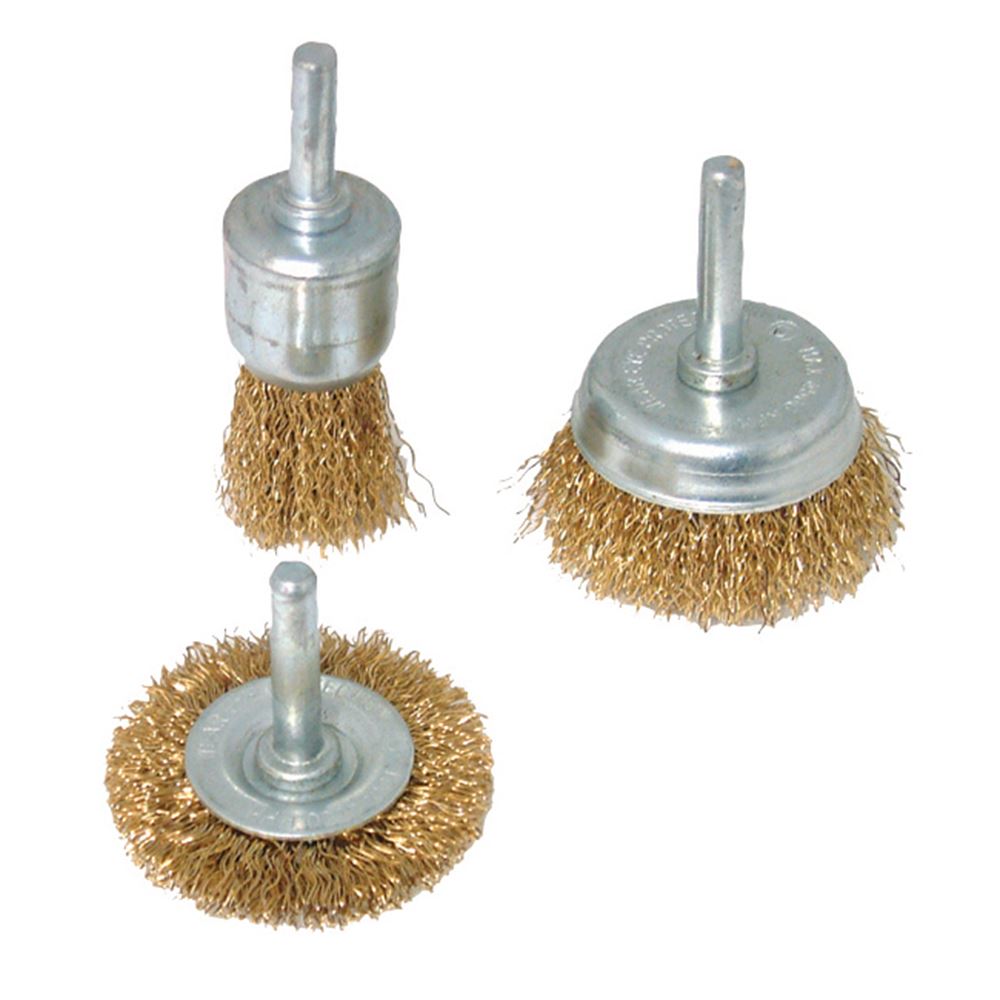 Silverline Brassed Steel Wire Wheel & Cup Brush Set 3-Piece