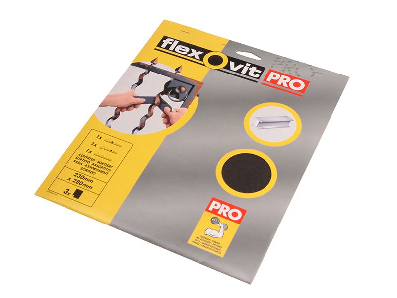 Flexovit Emery Cloth Sanding Sheets 230x280mm, Assorted Grits (Pack of 3)