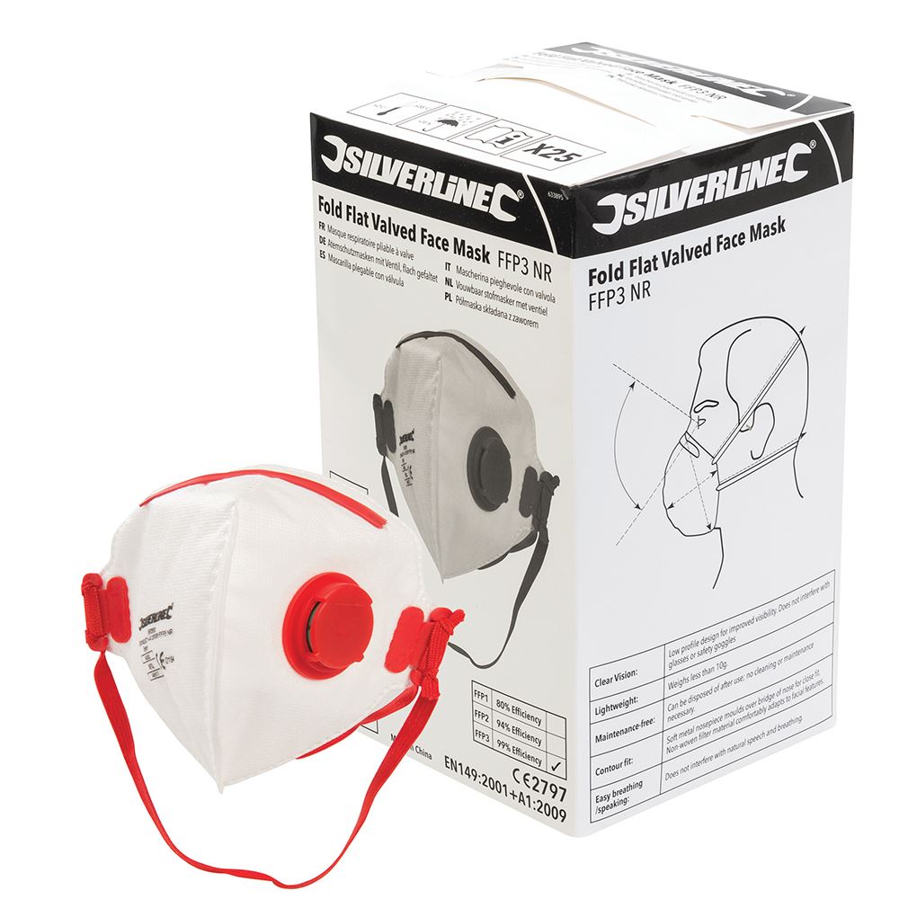 Silverline Opvouwbaar FFP3 Gezichtsmasker met Ventiel, 25 stuks