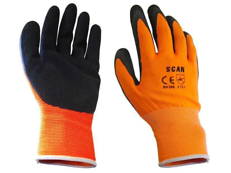 Scan Luvas de Látex Espumado Cor Laranja de Alta Visibilidade - XL (Tamanho 10)