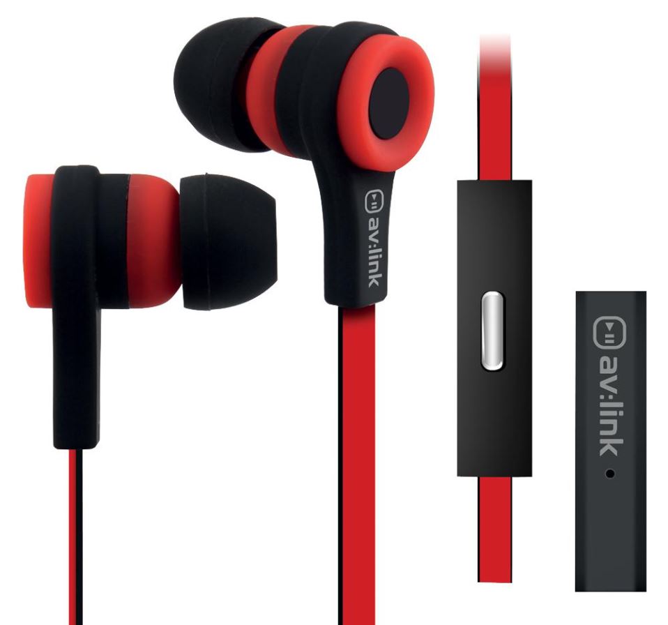 AV:LINK Auricolari Stereo Gommati con Microfono Vivavoce, Rosso/Nero
