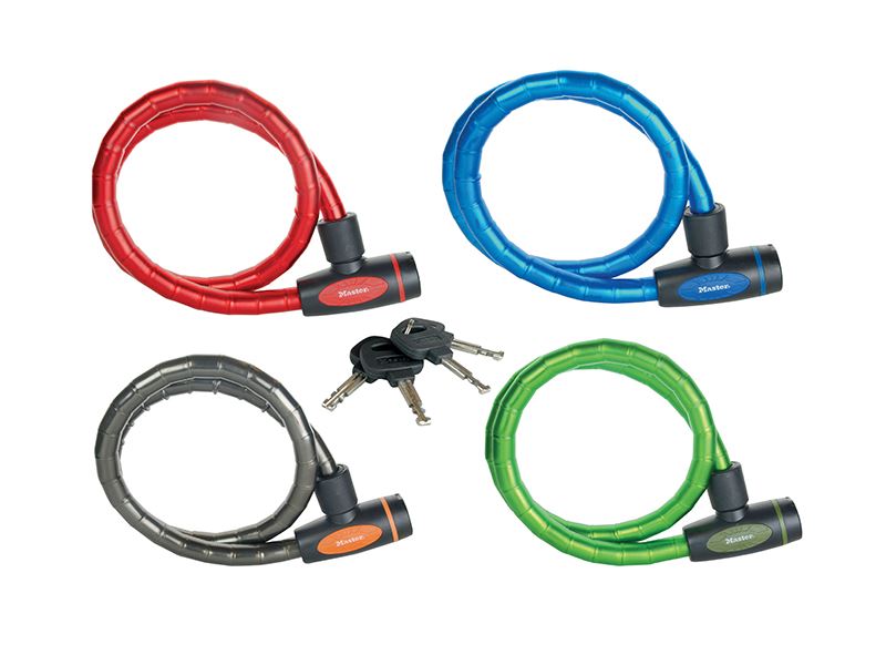 Master Lock מנעול כבל משוריין עם מפתח, 1 מטר x 18 מ״מ, צבעים שונים