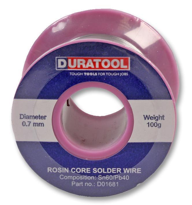 DURATOOL 60/40 Solder Wire with Rosin Flux, 0.7mm, 100g