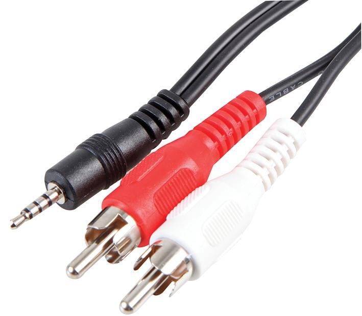Pro Signal 2.5mm 4-polige Jack naar 2x Phono (RCA) Kabel, 3m, Zwart