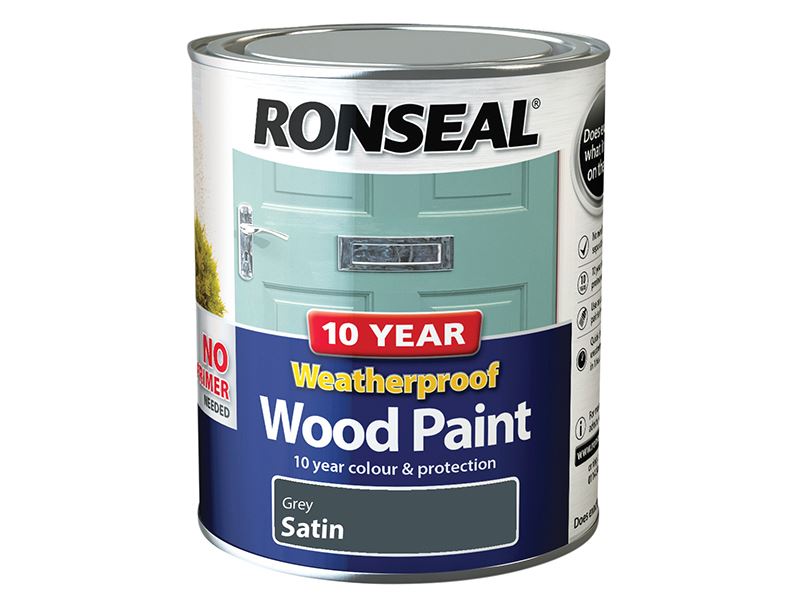 Ronseal 10 Year Weatherproof Wood Paint, Grey Satin, 750ml