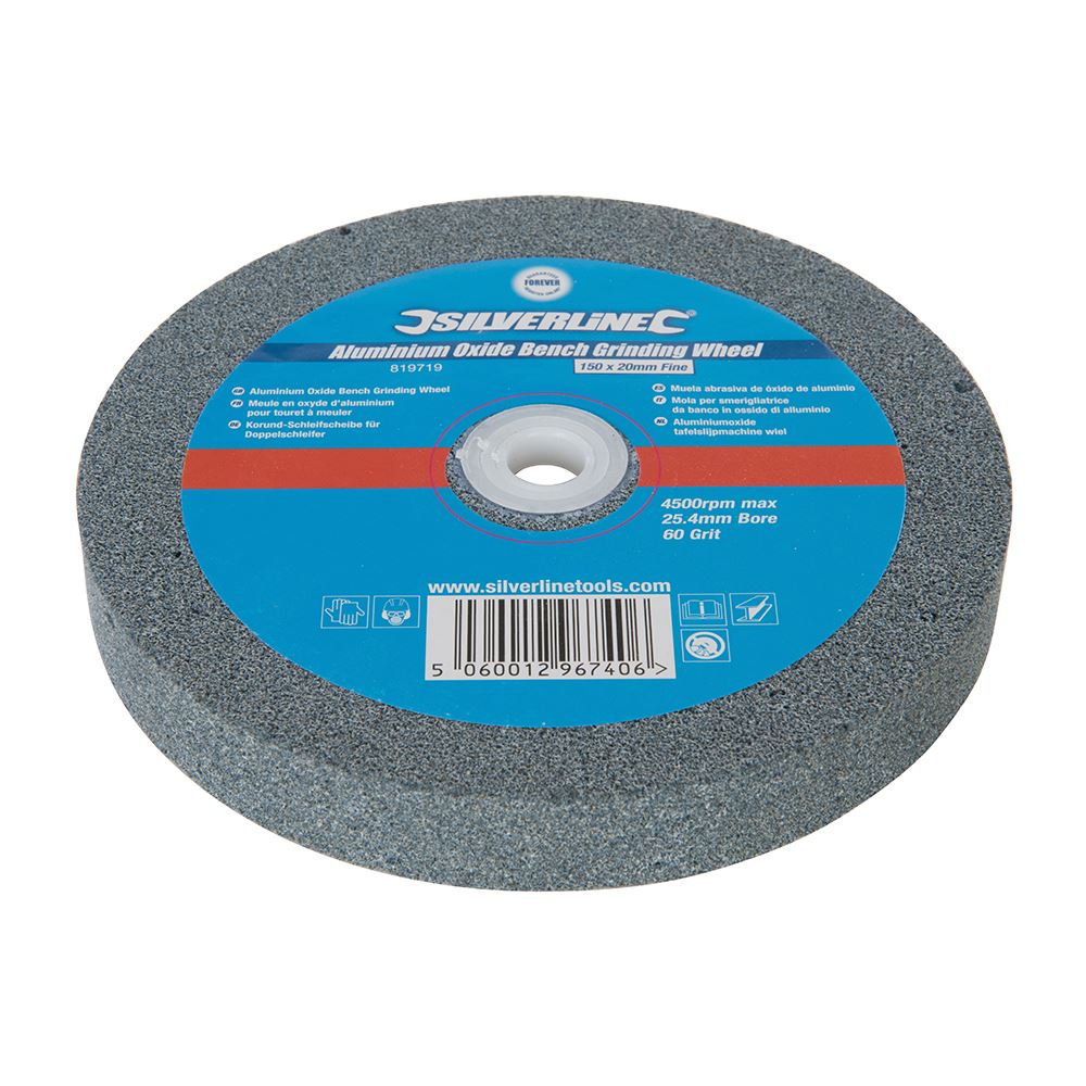 Silverline Aluminium Oxide Bench Grinding Wheel, 150 x 20mm, Fine