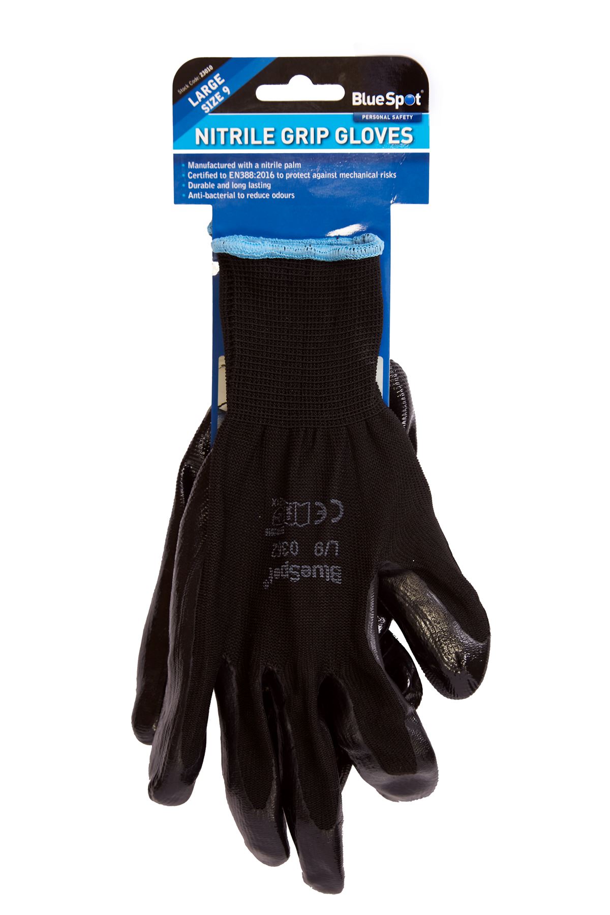 Guanti da Lavoro Blue Spot in Nitrile con Grip, Taglia Grande 9, Certificati EN