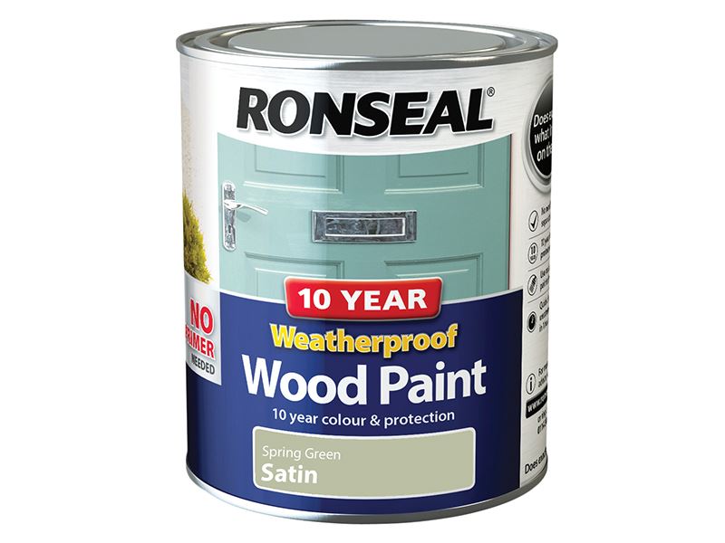 Ronseal 10 Year Weatherproof Wood Paint, Spring Green Satin, 750ml