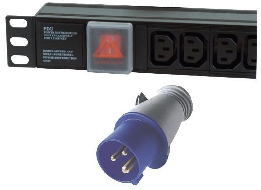 LMS DATA – 1U 12-fach 10A IEC C13 Steckdosen mit 16A Commando-Stecker horizonta